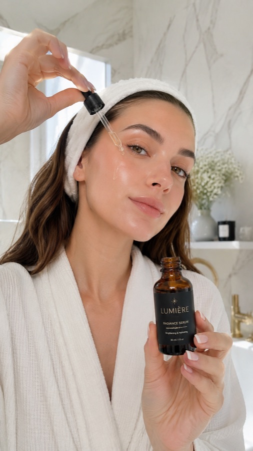 A creator applying a serum, filmed to camera